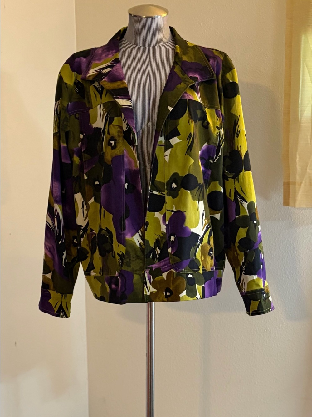Floral Print Women’s Jacket in Olive Green & Purple